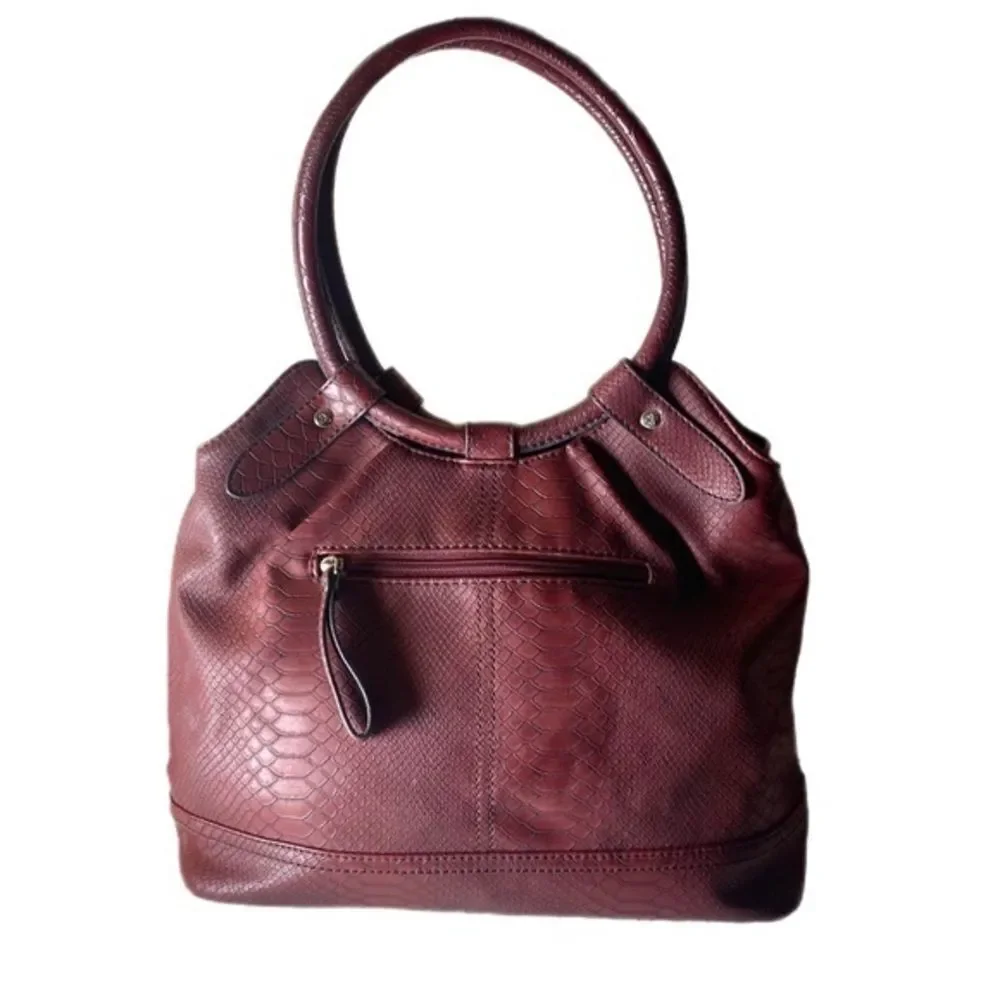Relic Burgundy Crocodile Embossed Leather Shoulder Purse